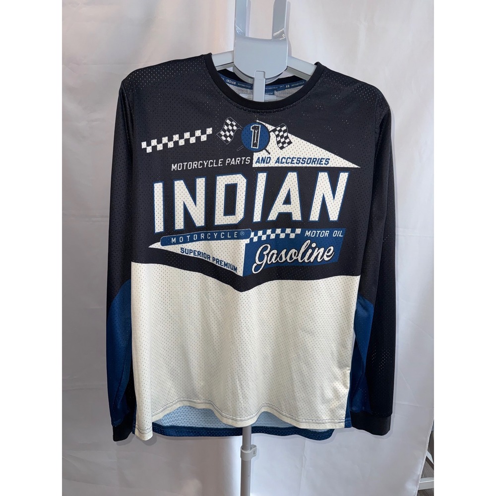 Indian Motorcycle Mens Mesh Long Sleeve Jersey Racing Shirt Black Blue White M